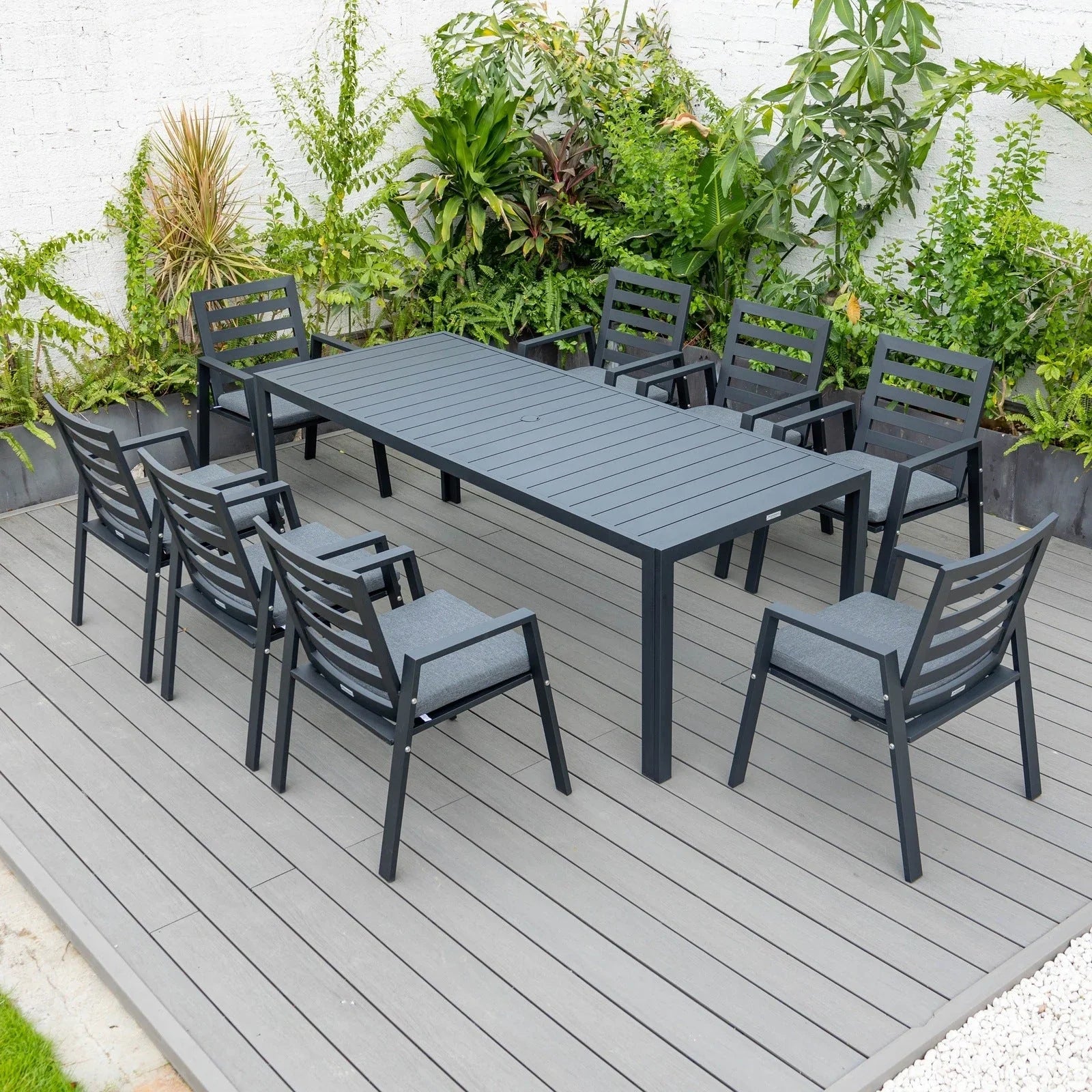 Chelsea Mid-Century Modern 63" & 87" Rectangular Outdoor Dining Table, Black Aluminum - Elax Furniture