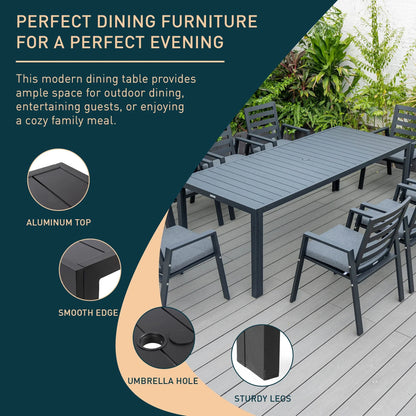 Chelsea Mid-Century Modern 63" & 87" Rectangular Outdoor Dining Table, Black Aluminum - Elax Furniture