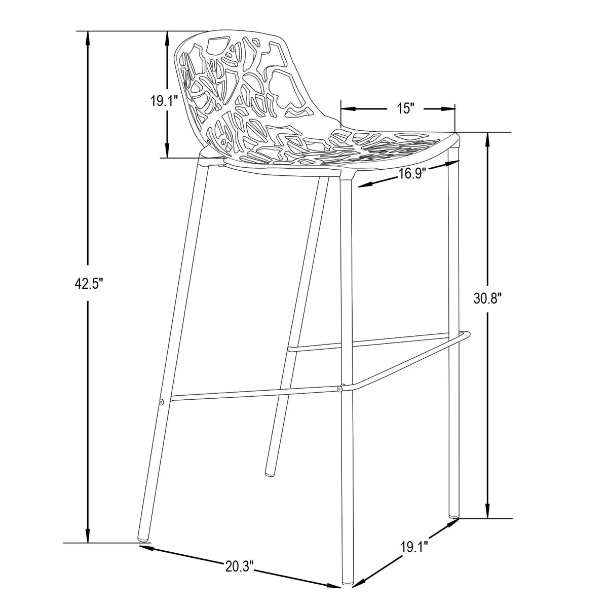 Devon Aluminum Indoor Outdoor Bar Stool with Powder Coated Frame and Footrest - Elax Furniture