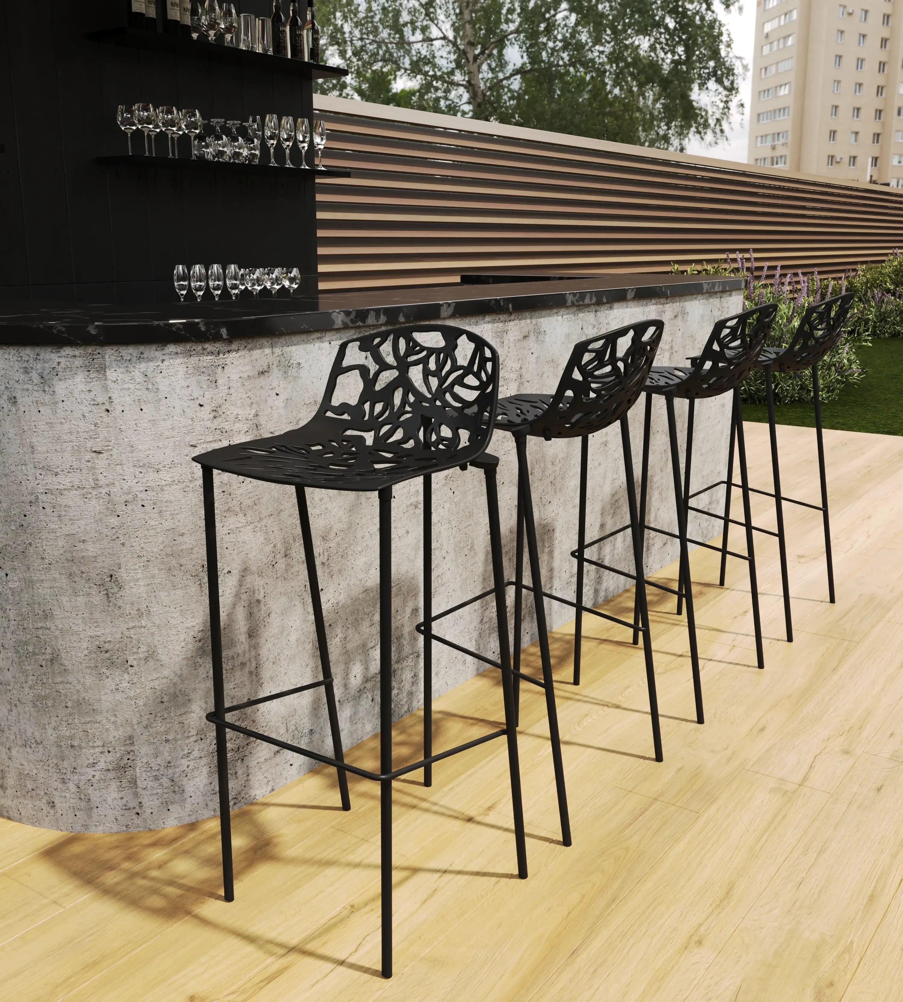 Devon Modern Aluminum Bar Stool with Backrest and Powder-Coated Legs Set of 2