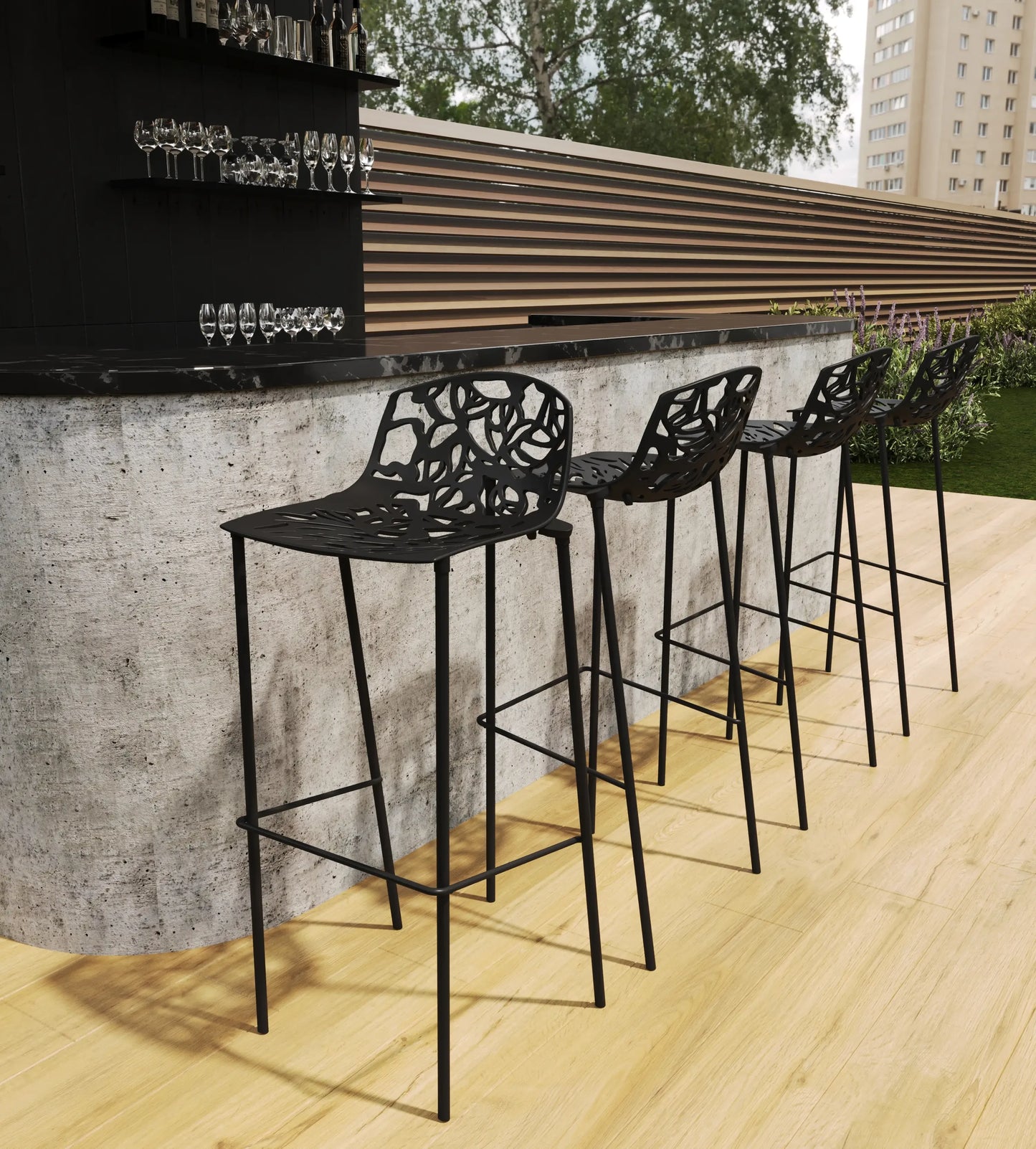 Devon Modern Aluminum Bar Stool with Backrest and Powder-Coated Legs Set of 2 - Elax Furniture