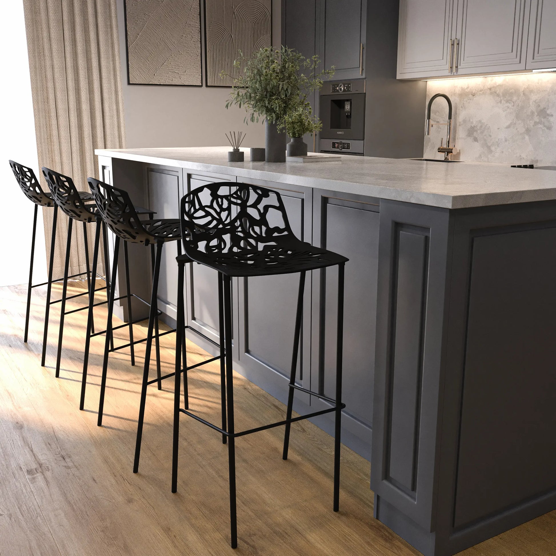 Devon Modern Aluminum Bar Stool with Backrest and Powder-Coated Legs Set of 2 - Elax Furniture