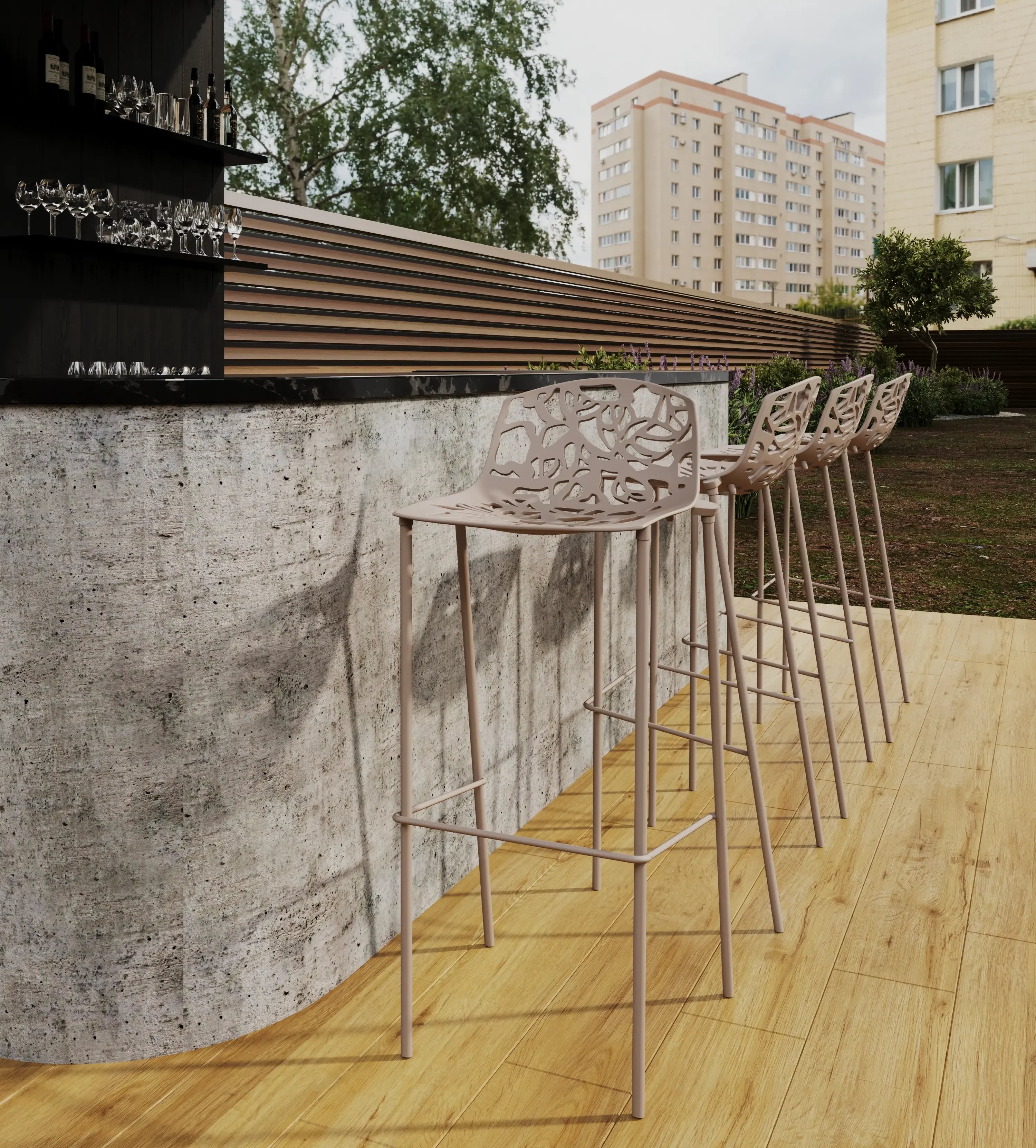 Devon Modern Aluminum Bar Stool with Backrest and Powder-Coated Legs Set of 2