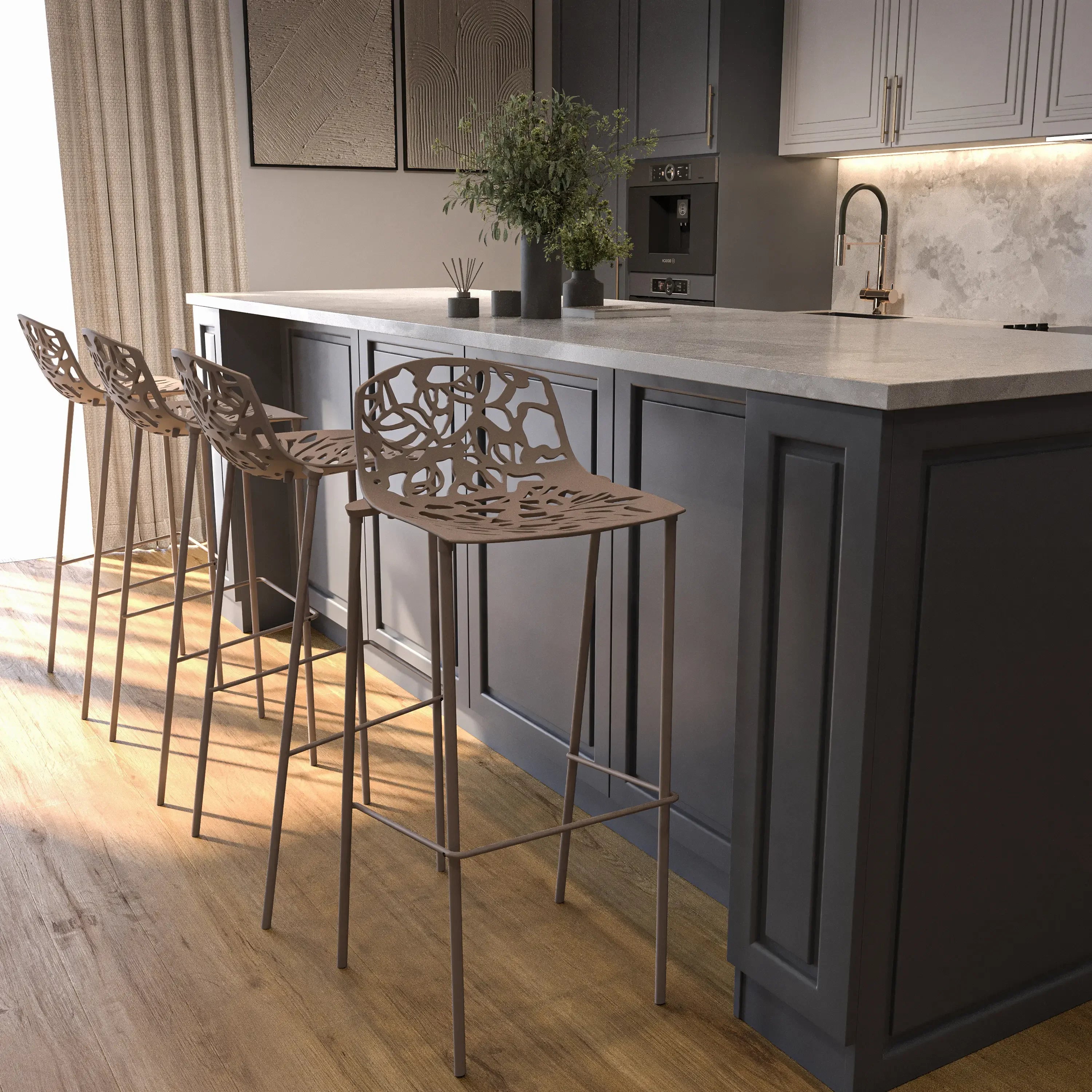 Devon Modern Aluminum Bar Stool with Backrest and Powder-Coated Legs Set of 2