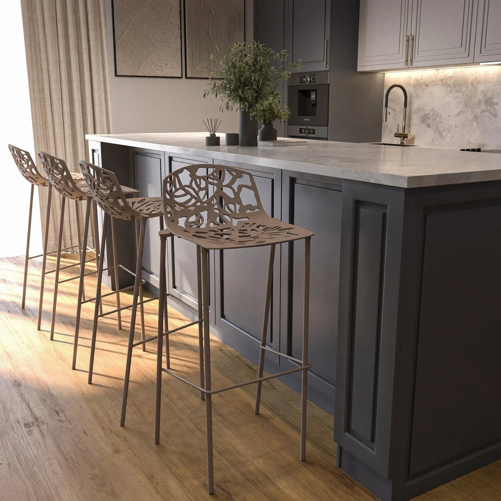 Devon Aluminum Indoor Outdoor Bar Stool with Powder Coated Frame and Footrest - Elax Furniture