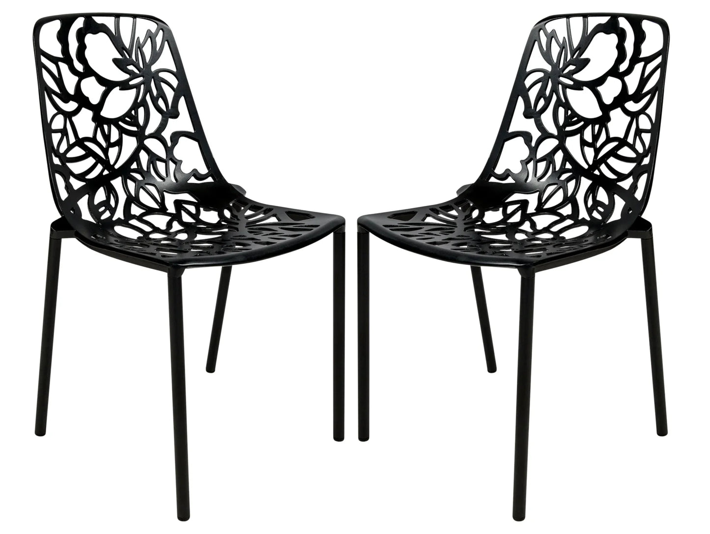 Devon Aluminum Indoor Outdoor Dining Chairs Stackable and Flower Pattern Design Set of 2 - Elax Furniture