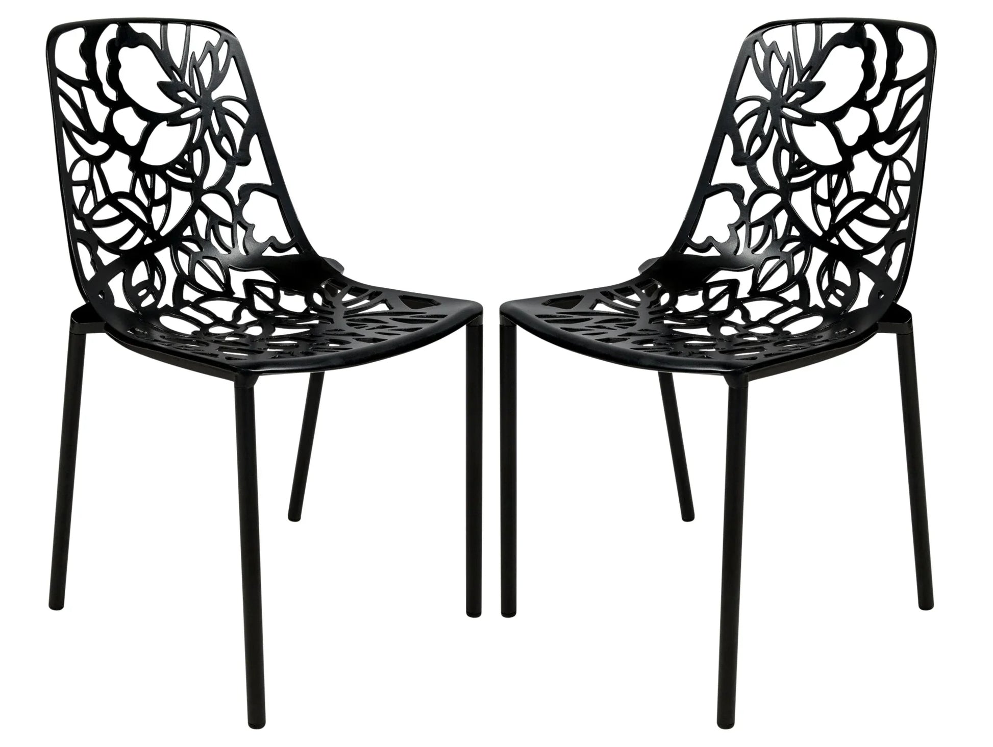 Devon Aluminum Indoor Outdoor Dining Chairs Stackable and Flower Pattern Design Set of 2 - Elax Furniture