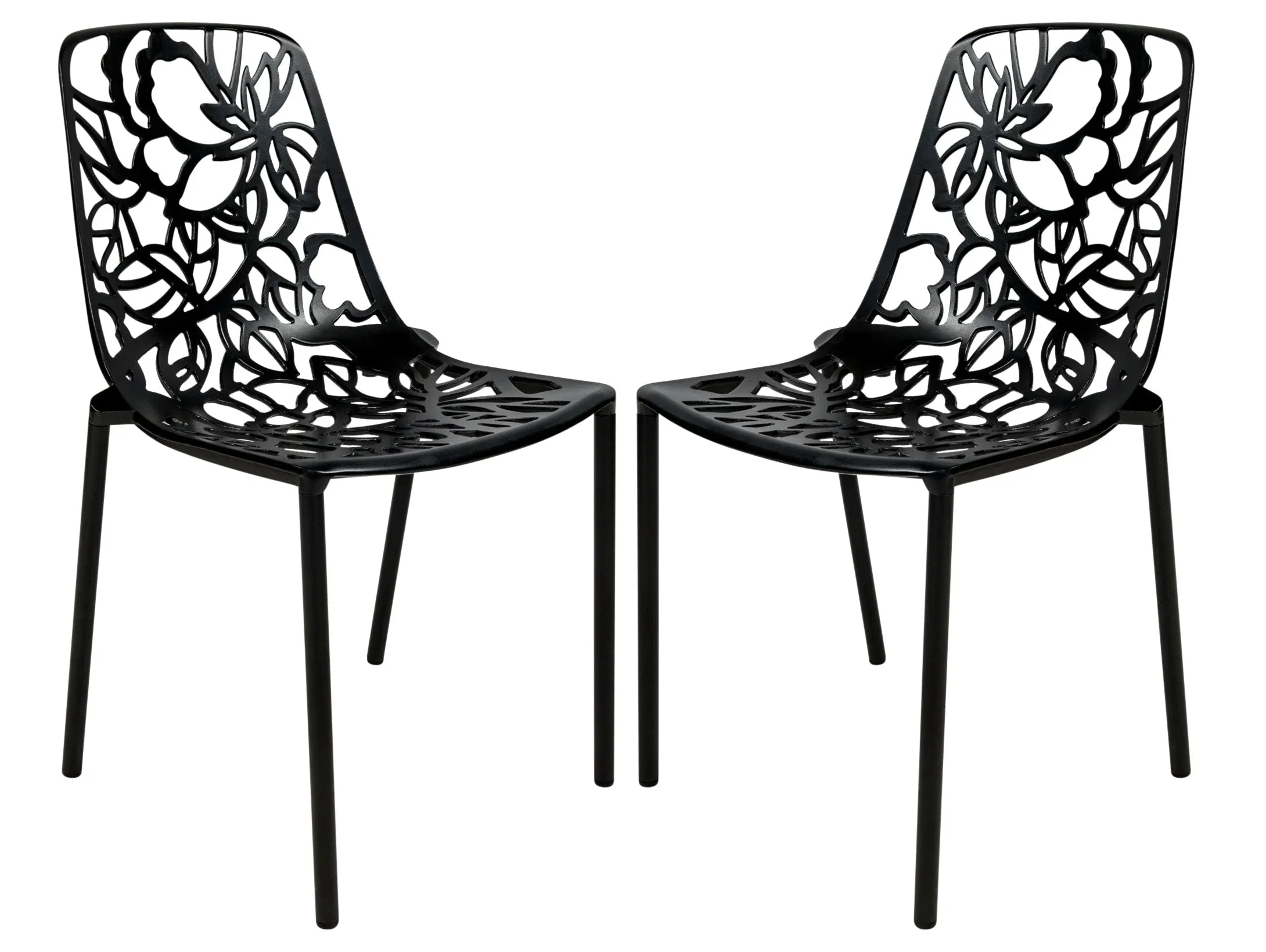 Devon Aluminum Indoor Outdoor Dining Chairs Stackable and Flower Pattern Design Set of 2 - Elax Furniture