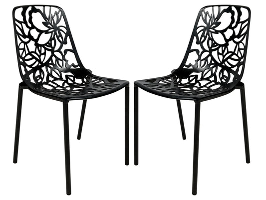 Devon Aluminum Indoor Outdoor Dining Chairs Stackable and Flower Pattern Design Set of 2 - Elax Furniture