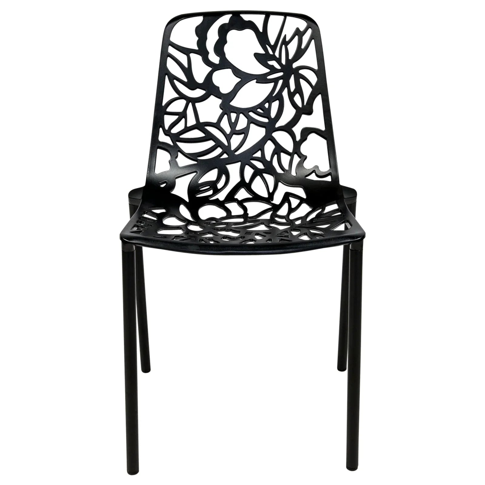 Devon Aluminum Indoor Outdoor Dining Chairs Stackable and Flower Pattern Design Set of 2 - Elax Furniture