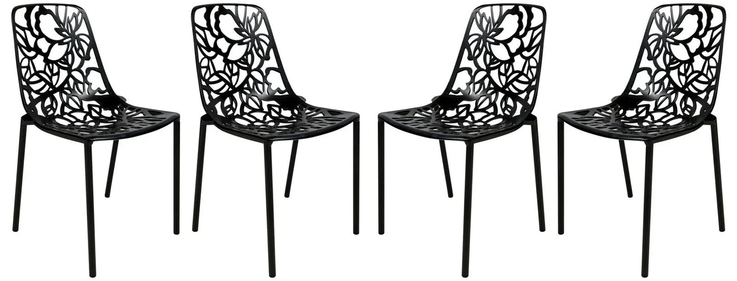 Devon Aluminum Indoor Outdoor Dining Chairs Stackable and Flower Pattern Design Set of 4 - Elax Furniture