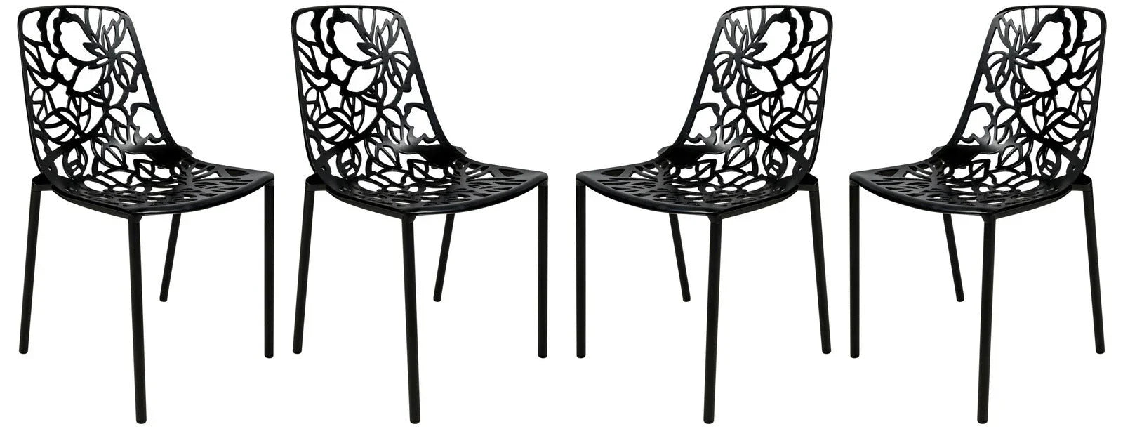 Devon Aluminum Indoor Outdoor Dining Chairs Stackable and Flower Pattern Design Set of 4 - Elax Furniture