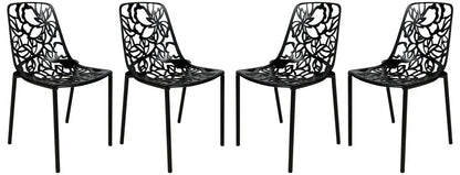 Devon Aluminum Indoor Outdoor Dining Chairs Stackable and Flower Pattern Design Set of 4 - Elax Furniture