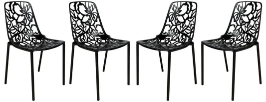 Devon Aluminum Indoor Outdoor Dining Chairs Stackable and Flower Pattern Design Set of 4 - Elax Furniture