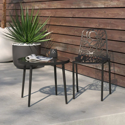 Devon Stackable Aluminum Outdoor Dining Chairs with Flower Design - Elax Furniture