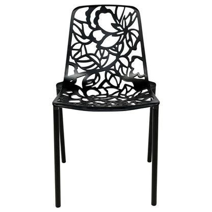 Devon Stackable Aluminum Outdoor Dining Chairs with Flower Design - Elax Furniture