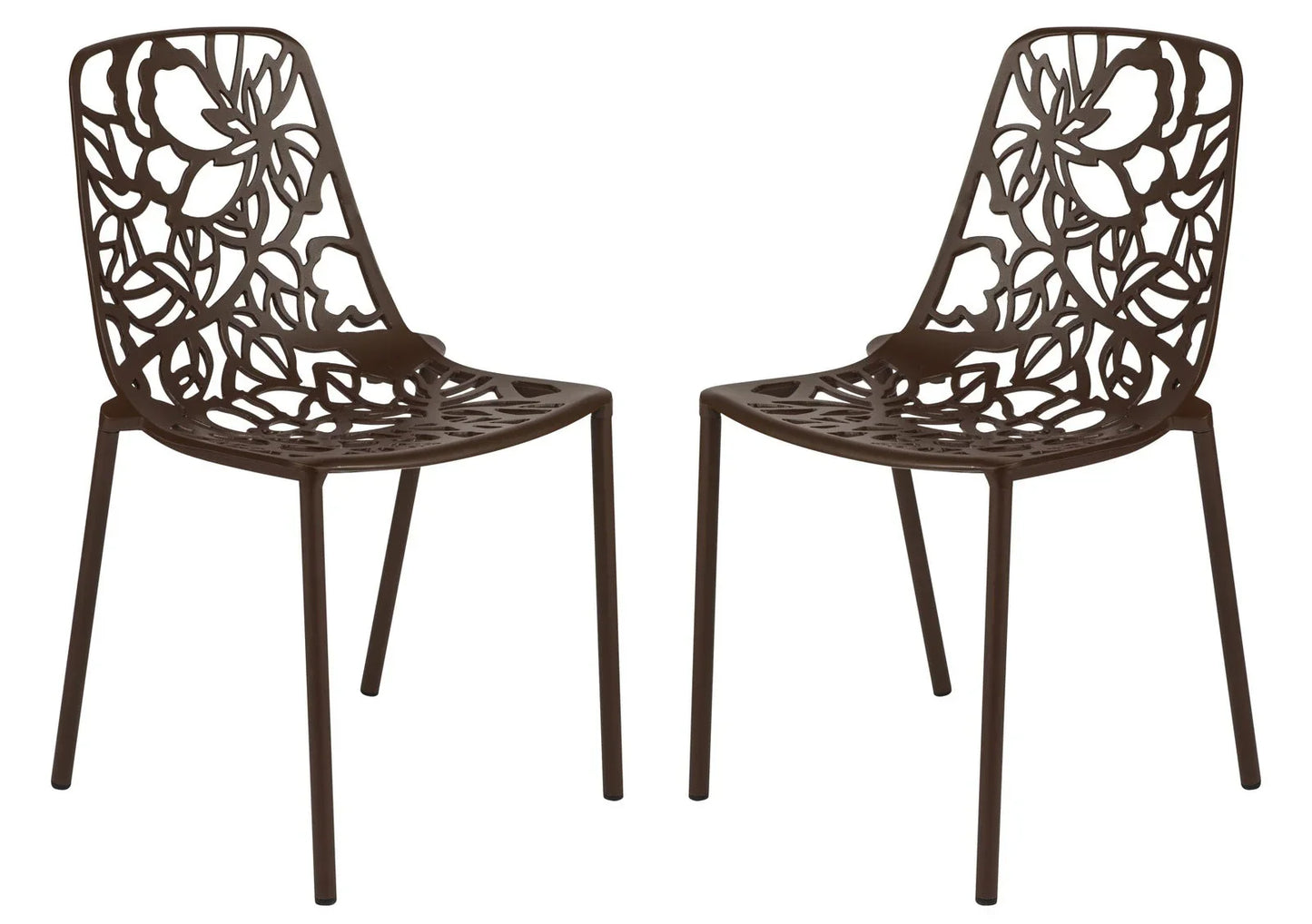 Devon Aluminum Indoor Outdoor Dining Chairs Stackable and Flower Pattern Design Set of 2 - Elax Furniture