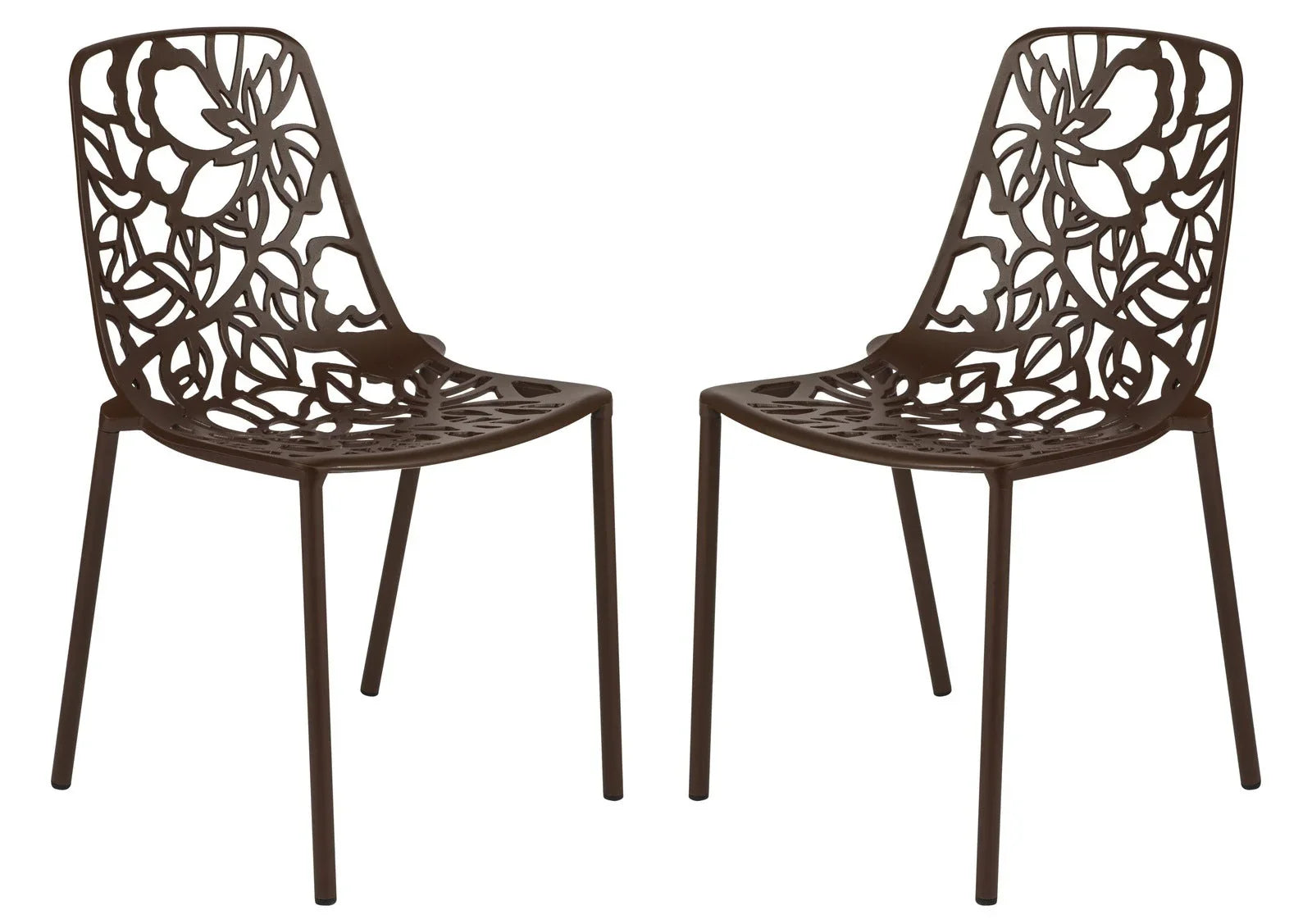 Devon Aluminum Indoor Outdoor Dining Chairs Stackable and Flower Pattern Design Set of 2 - Elax Furniture