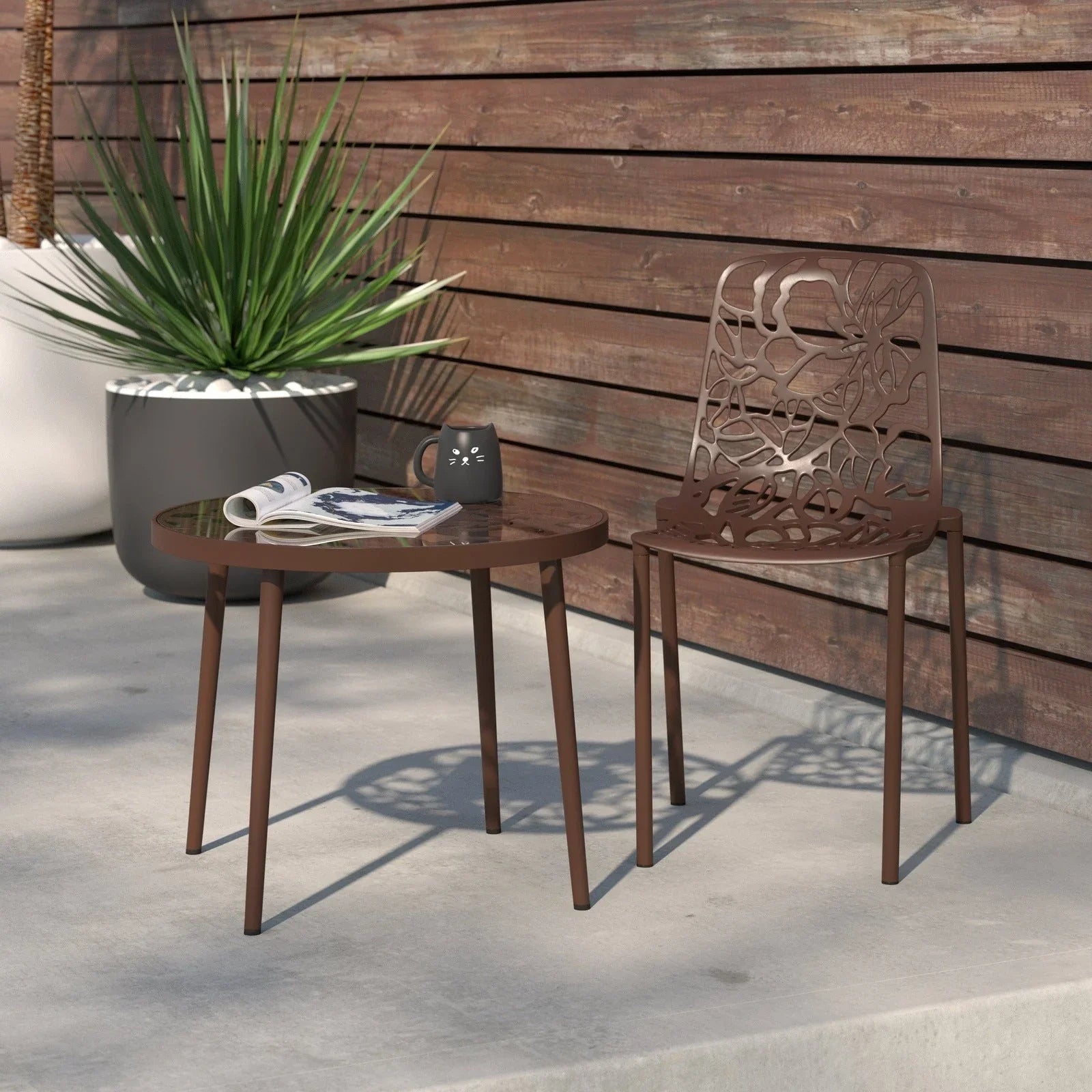 Devon Stackable Aluminum Outdoor Dining Armchairs with Flower Design - Elax Furniture