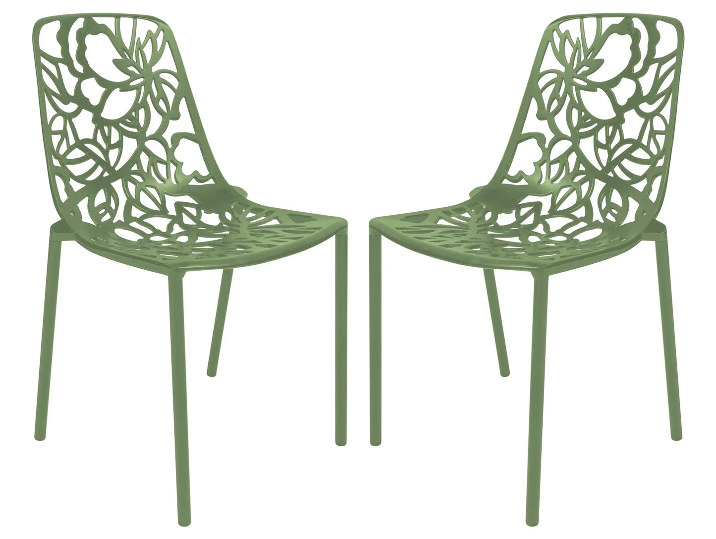 Devon Aluminum Indoor Outdoor Dining Chairs Stackable and Flower Pattern Design Set of 2 - Elax Furniture