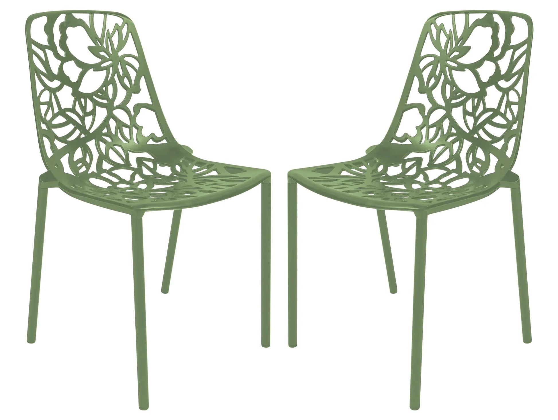 Devon Aluminum Indoor Outdoor Dining Chairs Stackable and Flower Pattern Design Set of 2 - Elax Furniture