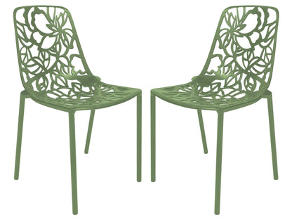 Devon Aluminum Indoor Outdoor Dining Chairs Stackable and Flower Pattern Design Set of 2 - Elax Furniture
