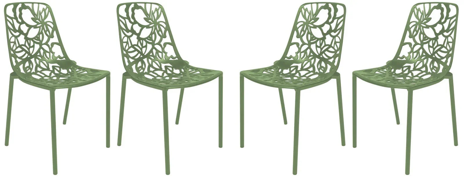 Devon Aluminum Indoor Outdoor Dining Chairs Stackable and Flower Pattern Design Set of 4 - Elax Furniture