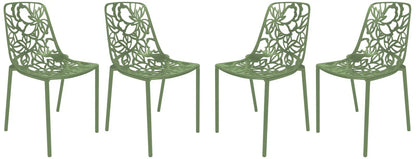 Devon Aluminum Indoor Outdoor Dining Chairs Stackable and Flower Pattern Design Set of 4 - Elax Furniture