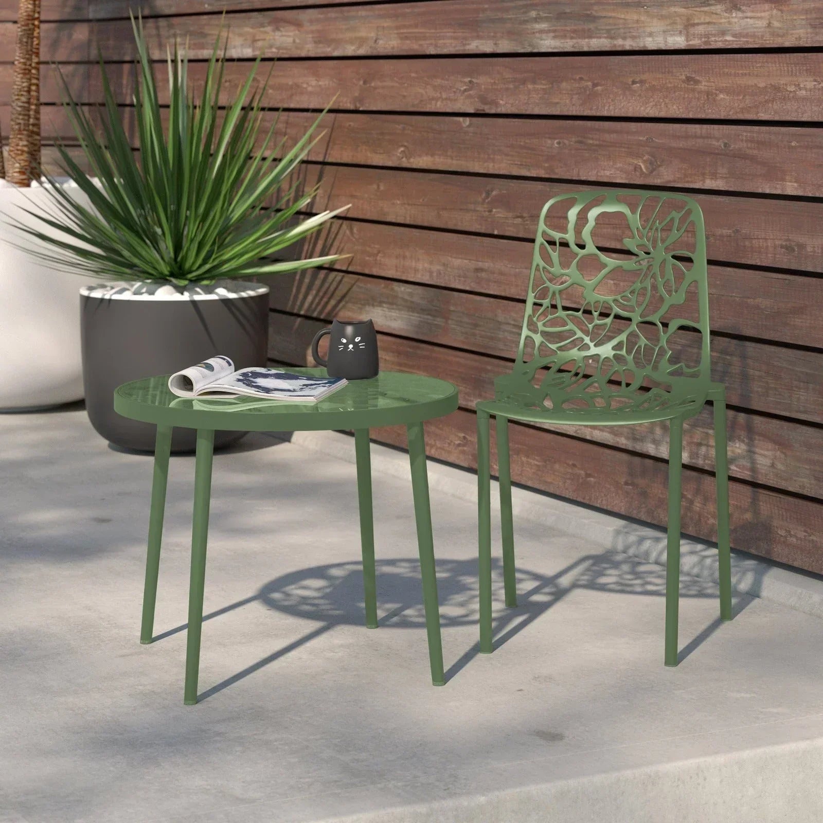 Devon Stackable Aluminum Outdoor Dining Chairs with Flower Design - Elax Furniture