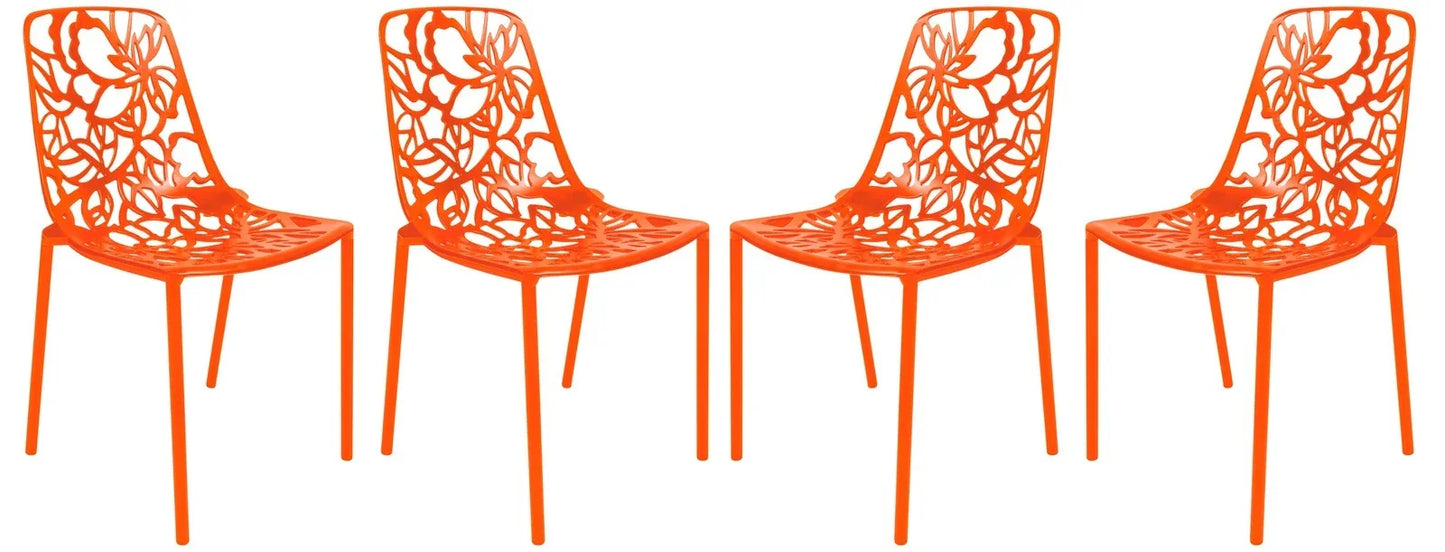 Devon Aluminum Indoor Outdoor Dining Chairs Stackable and Flower Pattern Design Set of 4 - Elax Furniture