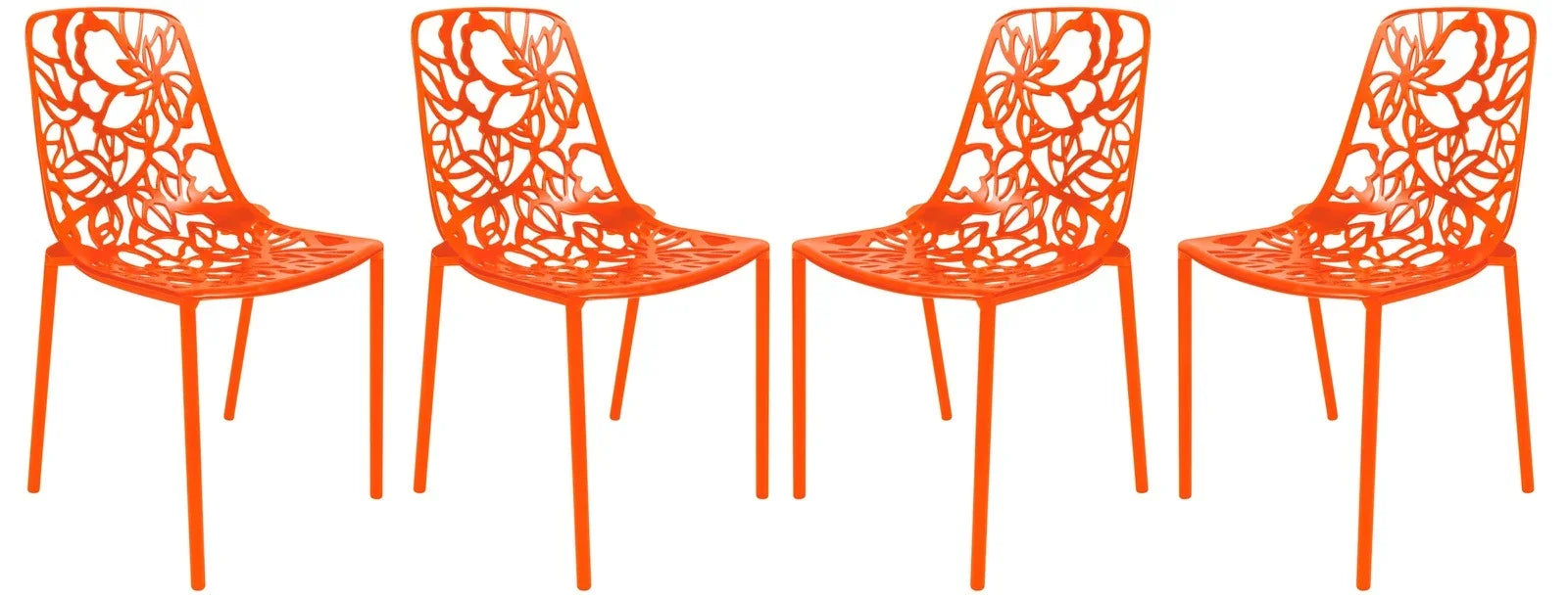 Devon Aluminum Indoor Outdoor Dining Chairs Stackable and Flower Pattern Design Set of 4 - Elax Furniture