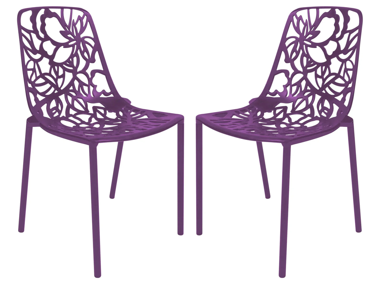 Devon Aluminum Indoor Outdoor Dining Chairs Stackable and Flower Pattern Design Set of 2 - Elax Furniture