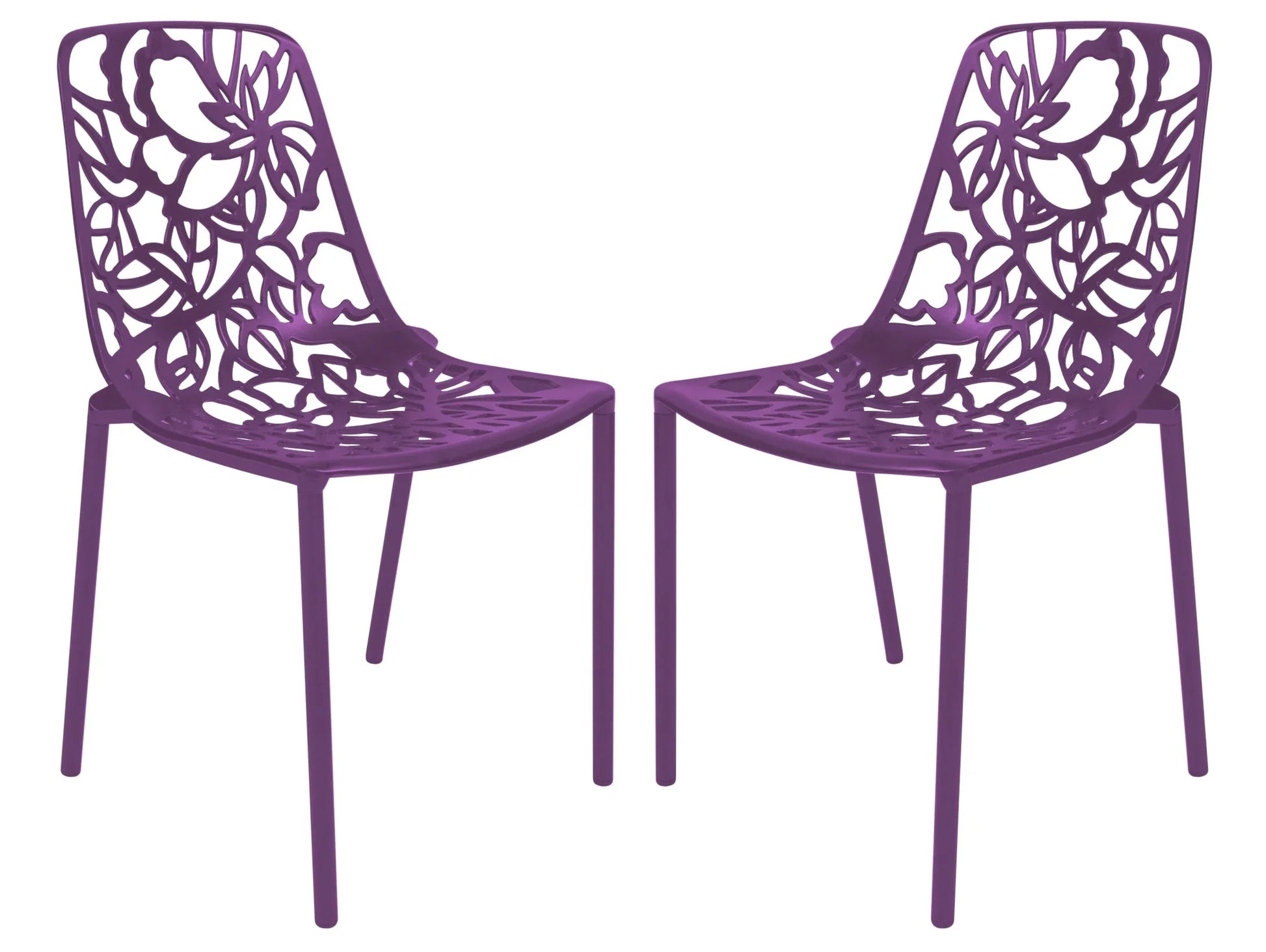 Devon Aluminum Indoor Outdoor Dining Chairs Stackable and Flower Pattern Design Set of 2 - Elax Furniture