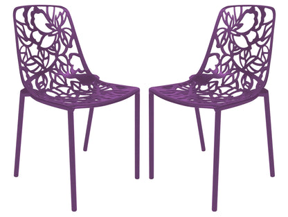 Devon Aluminum Indoor Outdoor Dining Chairs Stackable and Flower Pattern Design Set of 2 - Elax Furniture