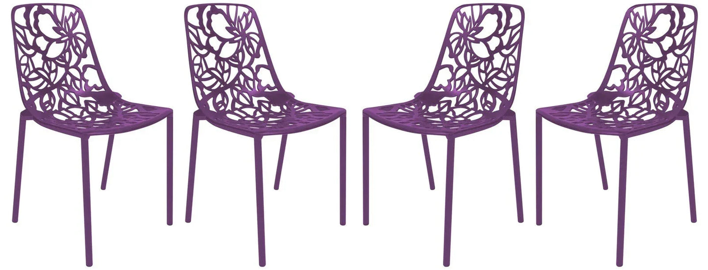 Devon Aluminum Indoor Outdoor Dining Chairs Stackable and Flower Pattern Design Set of 4 - Elax Furniture