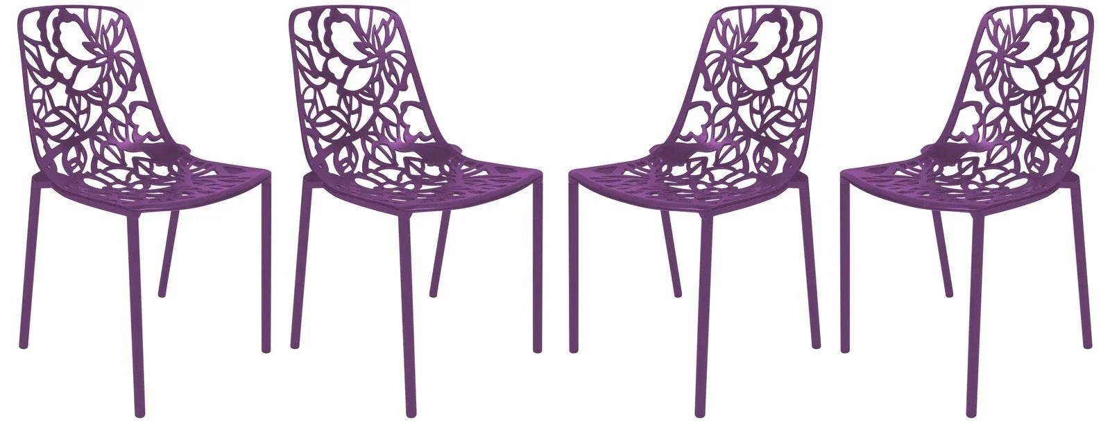 Devon Aluminum Indoor Outdoor Dining Chairs Stackable and Flower Pattern Design Set of 4 - Elax Furniture