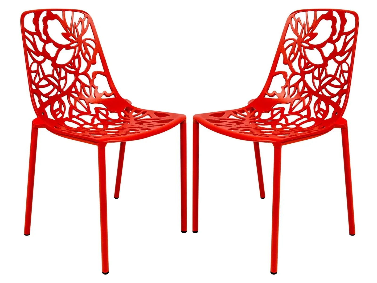 Devon Aluminum Indoor Outdoor Dining Chairs Stackable and Flower Pattern Design Set of 2 - Elax Furniture
