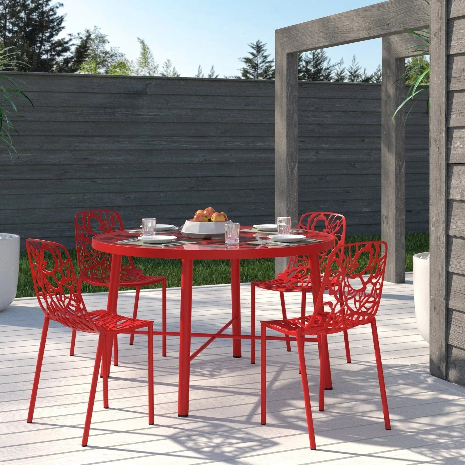 Devon Aluminum Indoor Outdoor Dining Chairs Stackable and Flower Pattern Design Set of 4 - Elax Furniture