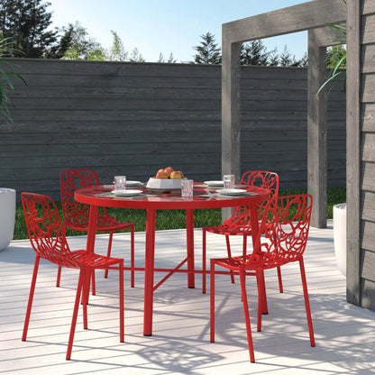Devon Aluminum Indoor Outdoor Dining Chairs Stackable and Flower Pattern Design Set of 4 - Elax Furniture