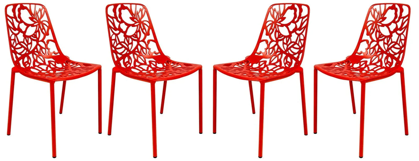 Devon Aluminum Indoor Outdoor Dining Chairs Stackable and Flower Pattern Design Set of 4 - Elax Furniture