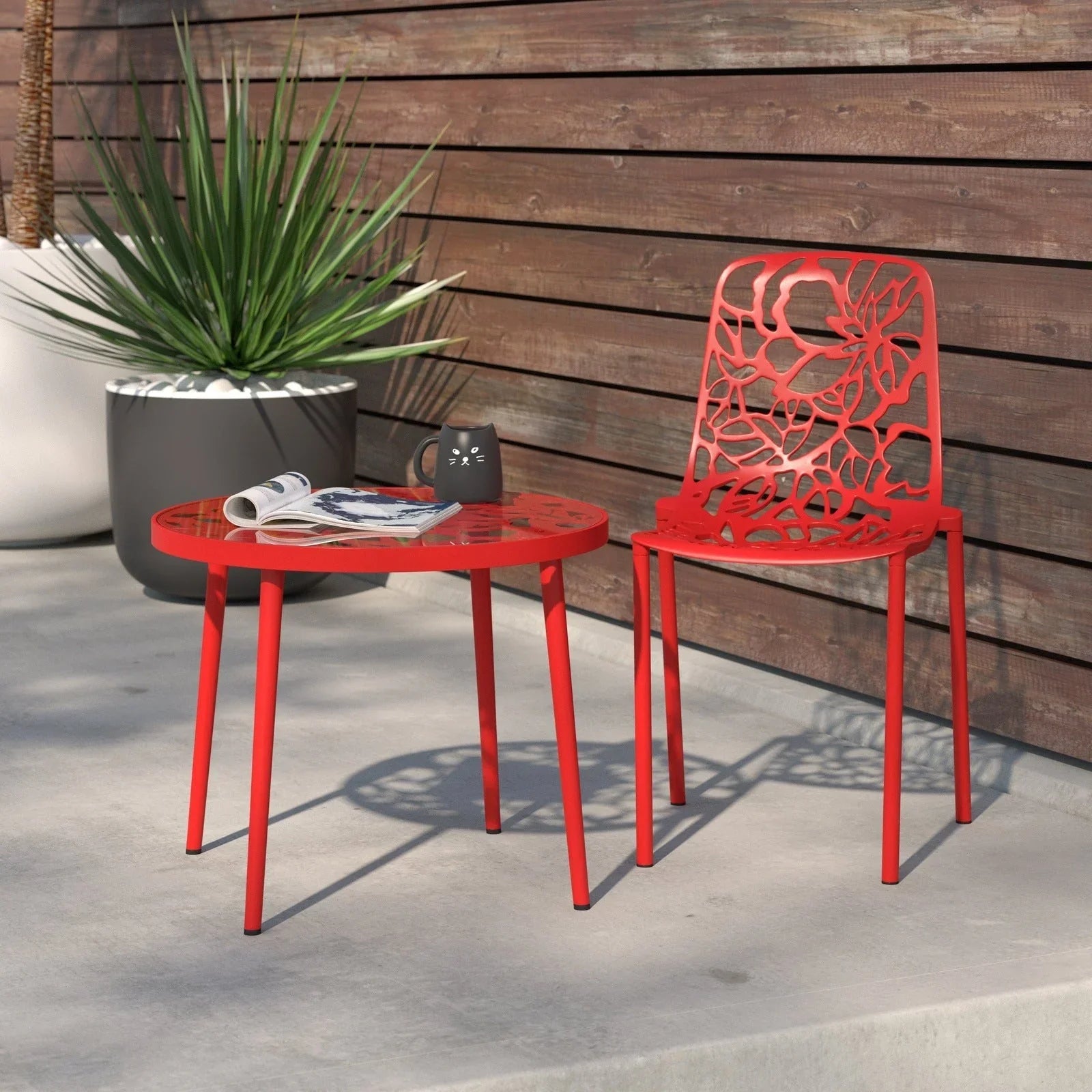 Devon Stackable Aluminum Outdoor Dining Armchairs with Flower Design - Elax Furniture