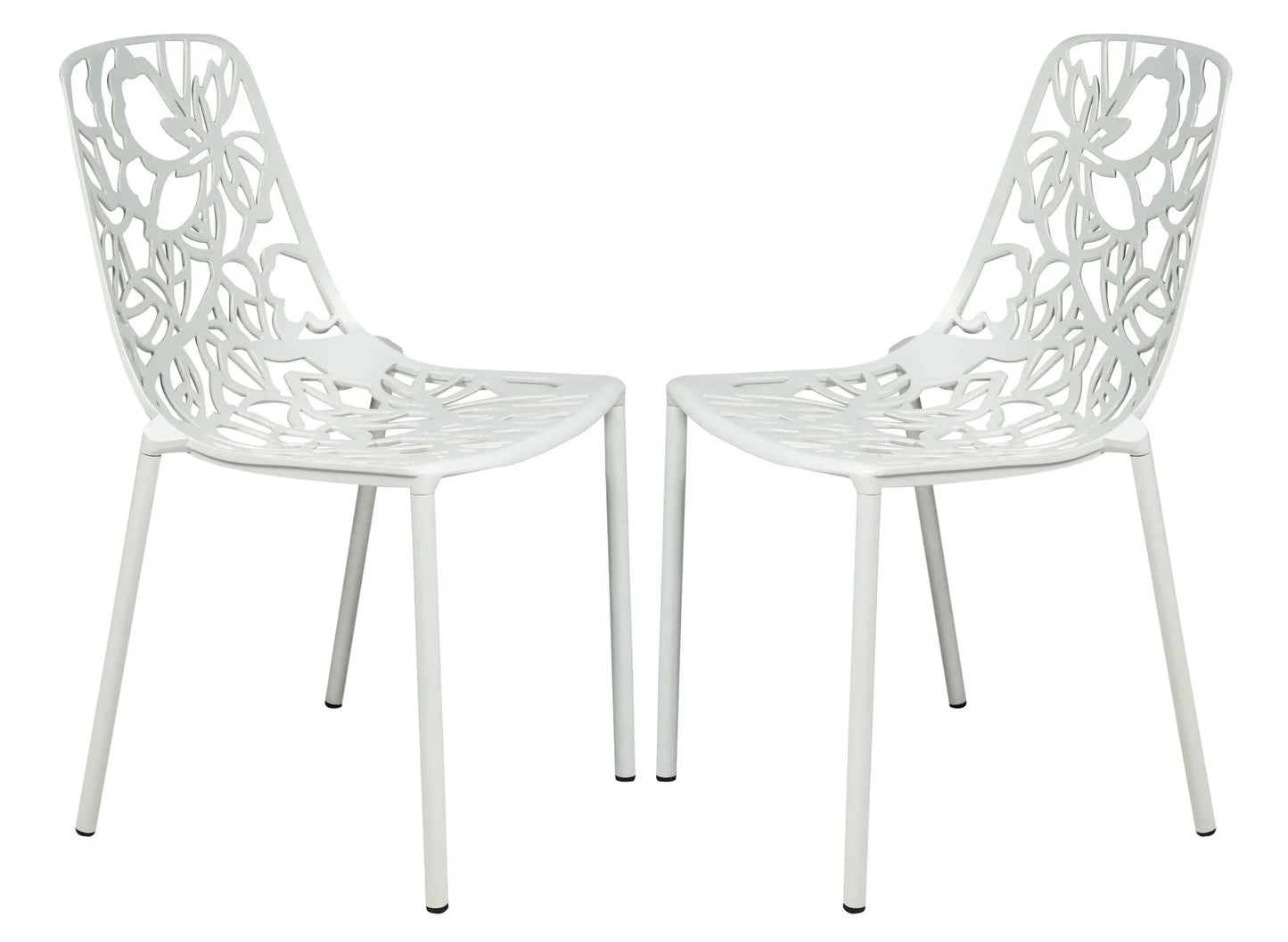 Devon Aluminum Indoor Outdoor Dining Chairs Stackable and Flower Pattern Design Set of 2 - Elax Furniture