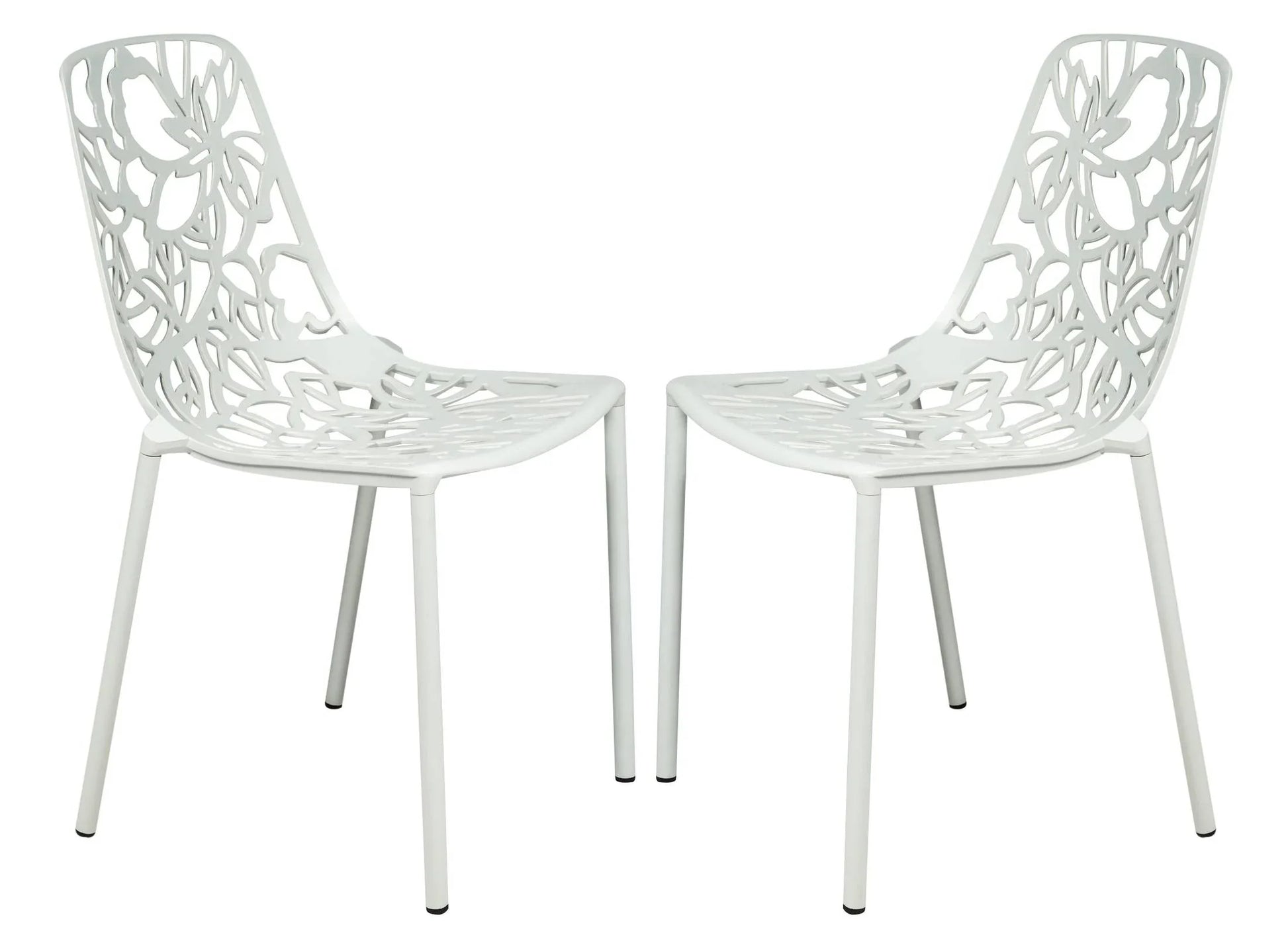 Devon Aluminum Indoor Outdoor Dining Chairs Stackable and Flower Pattern Design Set of 2 - Elax Furniture