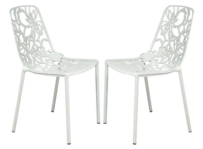 Devon Aluminum Indoor Outdoor Dining Chairs Stackable and Flower Pattern Design Set of 2 - Elax Furniture