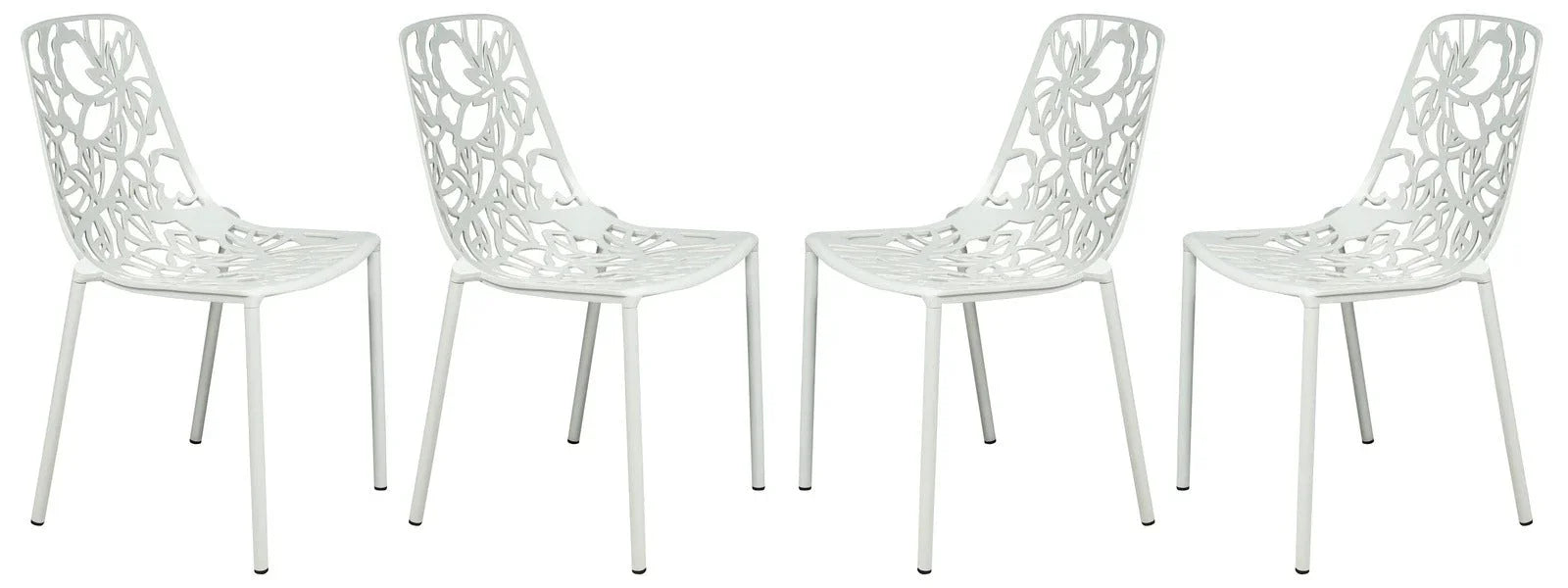 Devon Aluminum Indoor Outdoor Dining Chairs Stackable and Flower Pattern Design Set of 4 - Elax Furniture