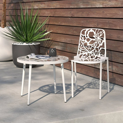Devon Stackable Aluminum Outdoor Dining Chairs with Flower Design - Elax Furniture