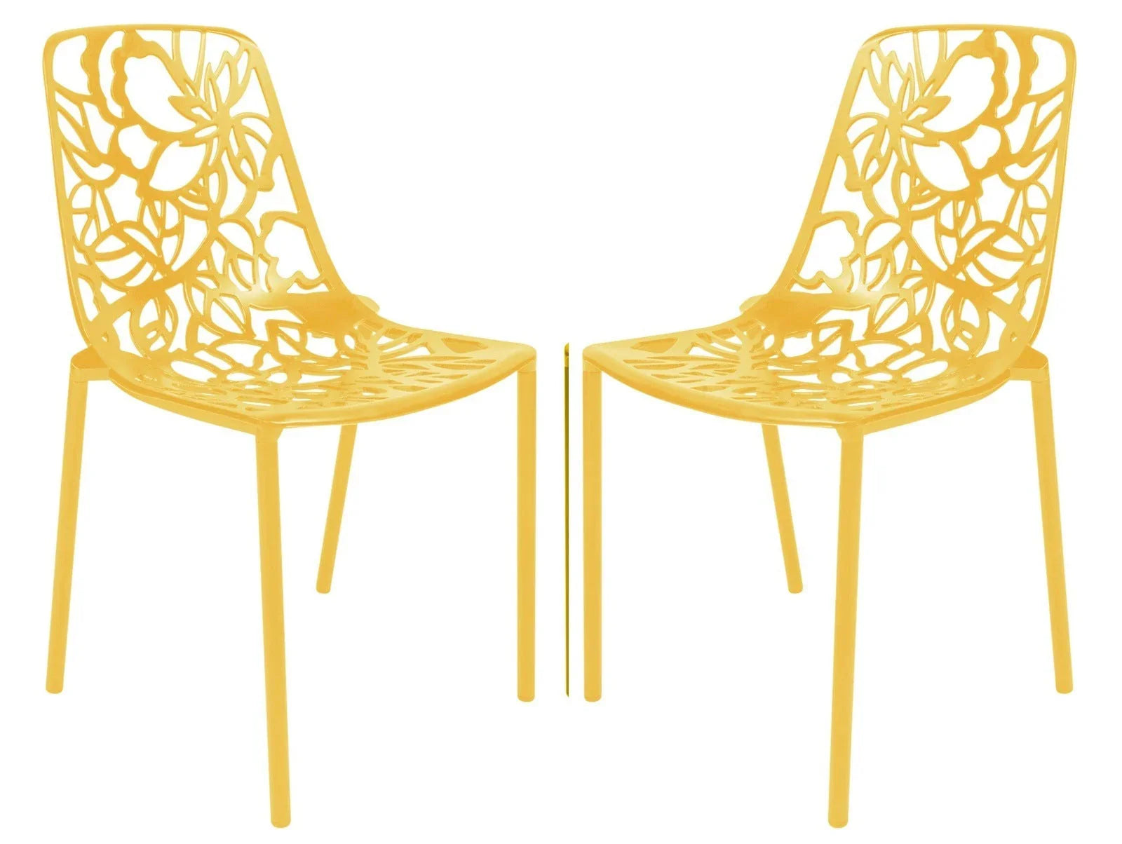 Devon Aluminum Indoor Outdoor Dining Chairs Stackable and Flower Pattern Design Set of 2 - Elax Furniture