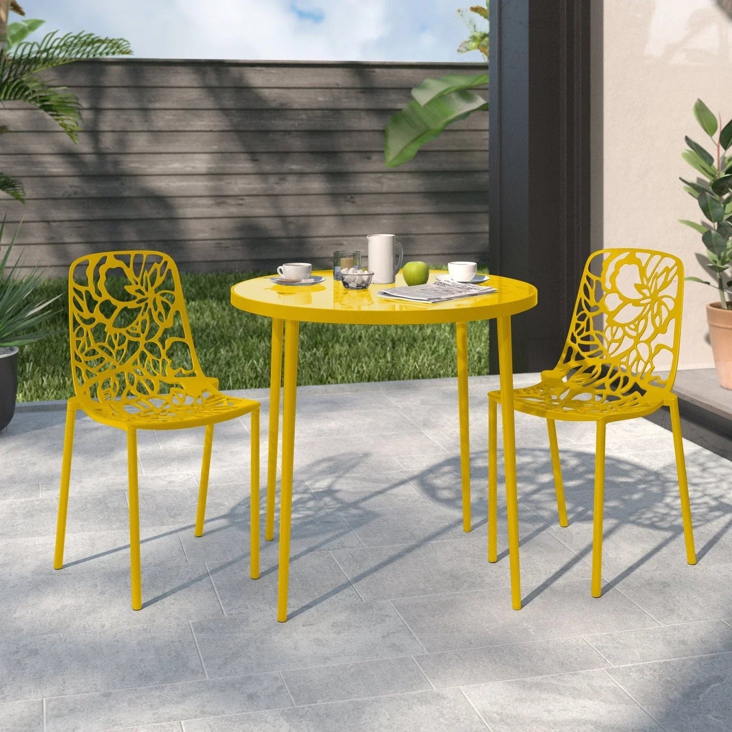 Devon Aluminum Indoor Outdoor Dining Chairs Stackable and Flower Pattern Design Set of 2 - Elax Furniture