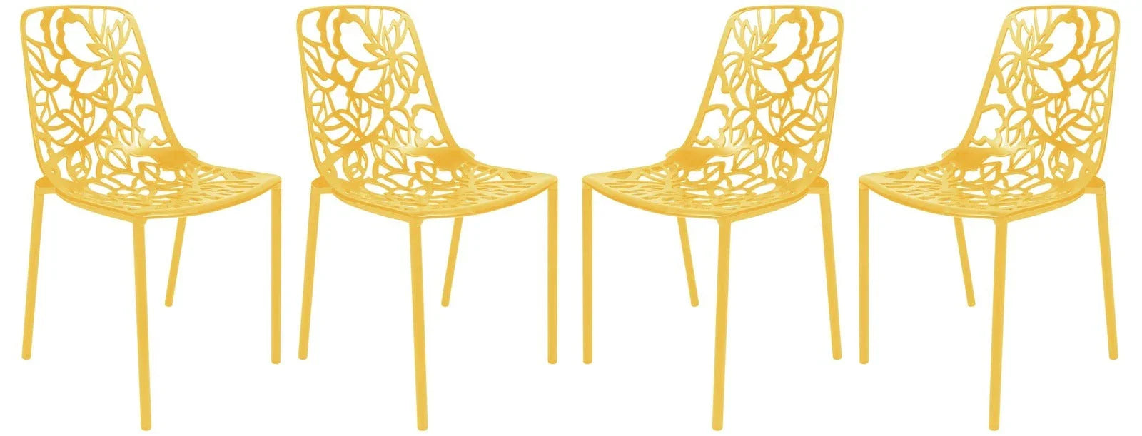 Devon Aluminum Indoor Outdoor Dining Chairs Stackable and Flower Pattern Design Set of 4 - Elax Furniture