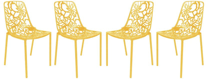 Devon Aluminum Indoor Outdoor Dining Chairs Stackable and Flower Pattern Design Set of 4 - Elax Furniture